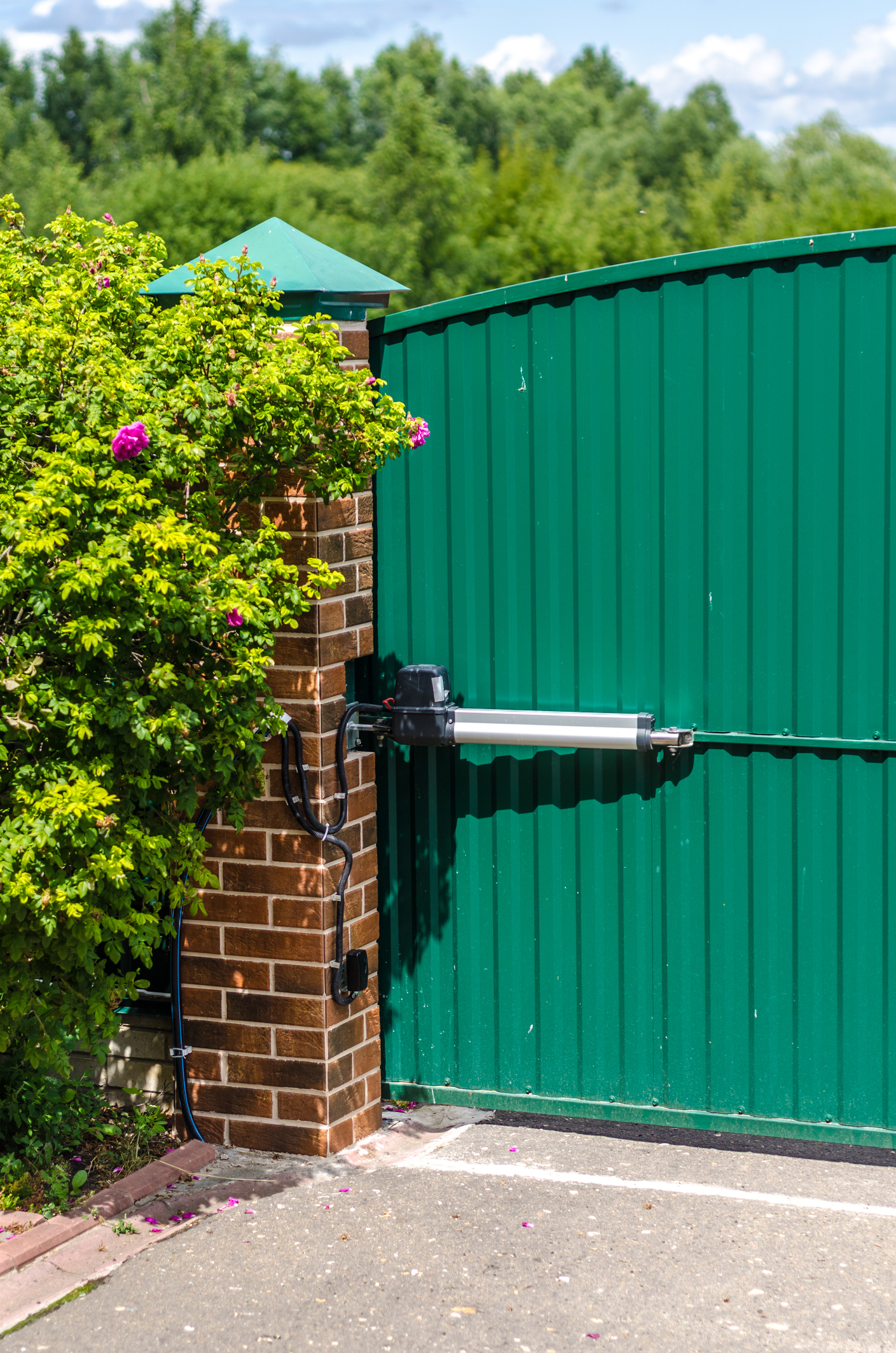 Green automatic electric gates in a private house